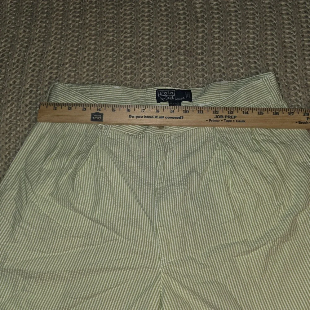 Polo Ralph Lauren Vtg Tyler Shorts Mens 35 Green Seersucker Stripe Pleated